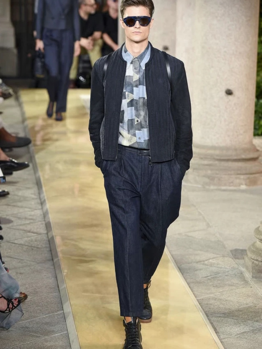 GIORGIO ARMANI Black Label Cupro Shirt Mens 16.5 42 Runway SS20 Geometric $1295 - Picture 2 of 16